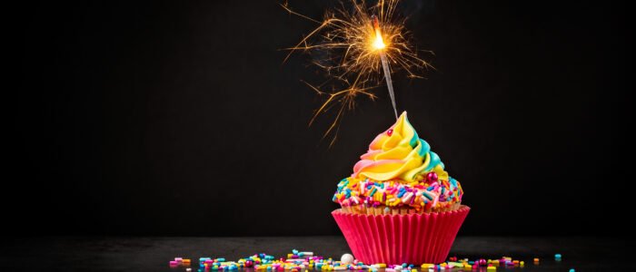 Colorful Birthday Cupcake with Sparkler