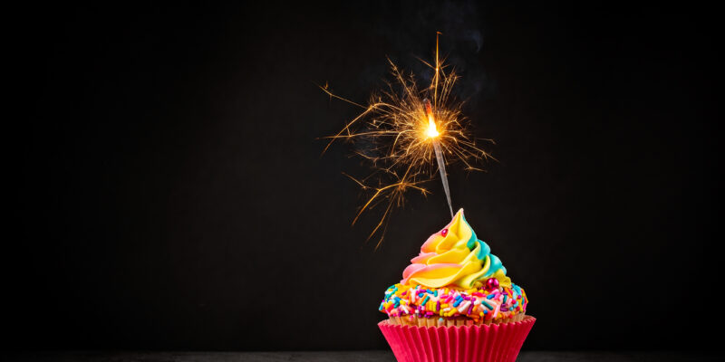 Colorful Birthday Cupcake with Sparkler