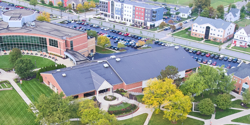 Aerial view of a college campus