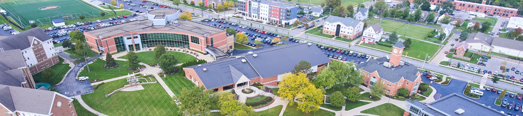 Aerial view of a college campus